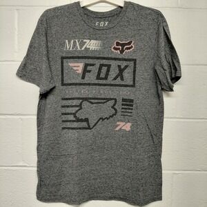 Fox Racing Mens LARGE Gray Graphic T Shirt MX74 Motocross Short Sleeve Top